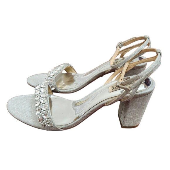 Badgley Mischka Nadine Jewel Block Heel Womens Silver Rhinestone Bridal Shoes - Picture 5 of 11